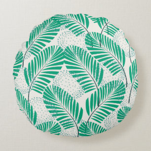 Palm Leaf Floral: White Vintage Round Cushion