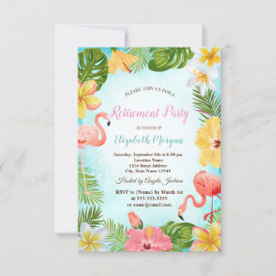 Palm Leaf Flowers Flamingos Retirement Party  Invitation