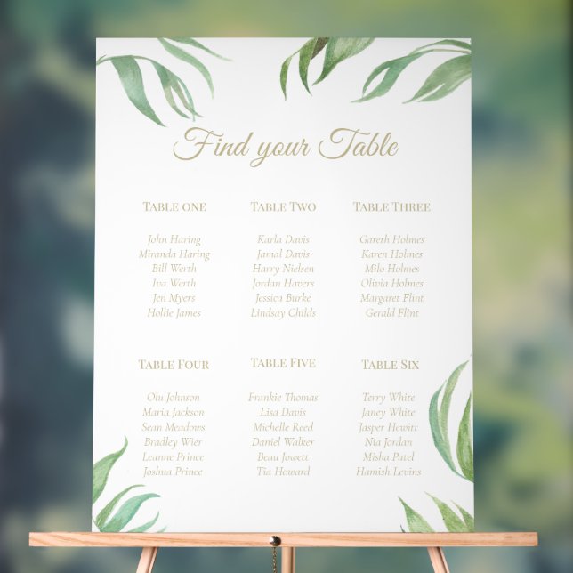 Palm Leaf Gold Text Acrylic 6 Table Plan Sign (Neutral)