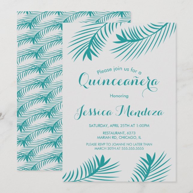 Palm Leaf Greenery Quinceañera Sweet 16 Invitation (Front/Back)