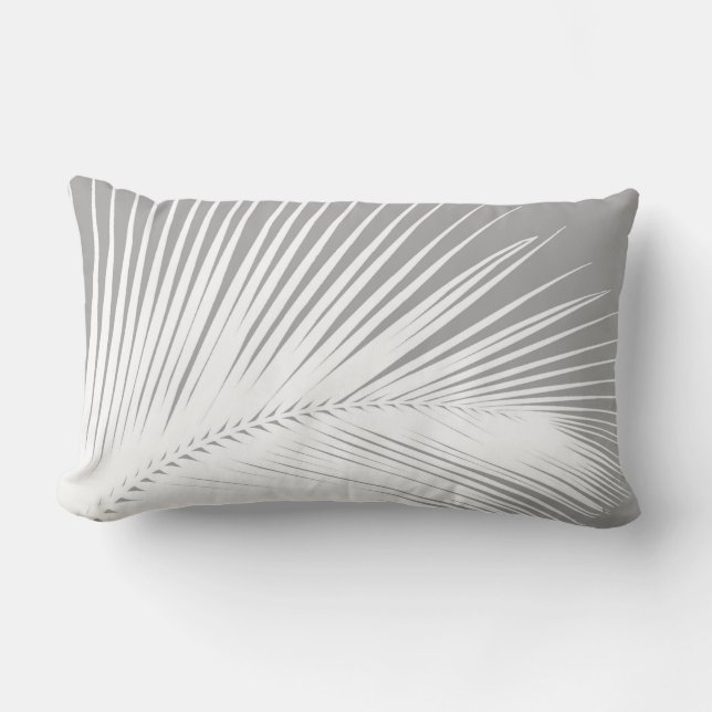 Palm leaf - grey and white lumbar cushion (Front)