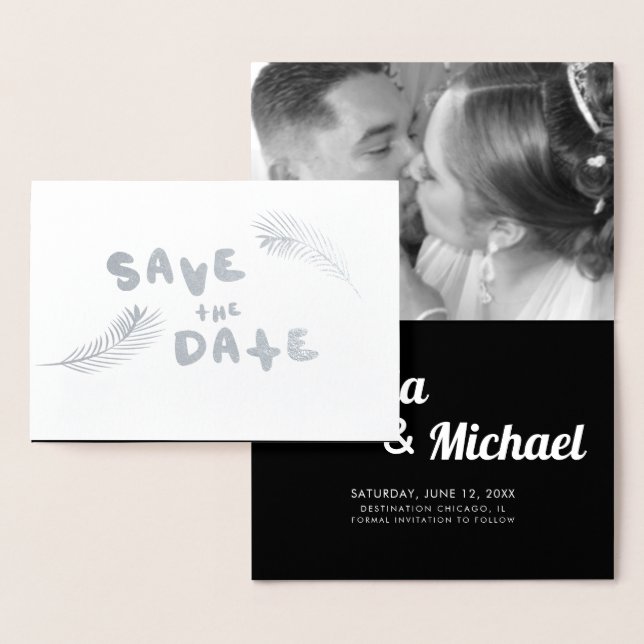 Palm Leaf  Hand-Drawn Letters Save the Date   Foil Card (Display)