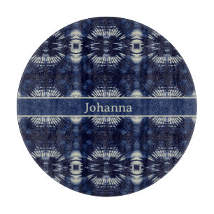 Palm Leaf in Delft Blue Personalised Symmetrical Cutting Board
