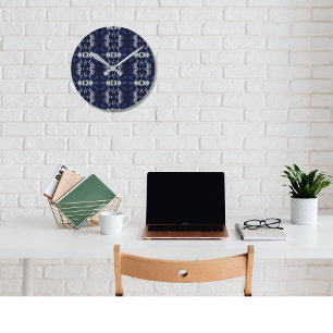 Palm Leaf in Delft Blue  Round Clock