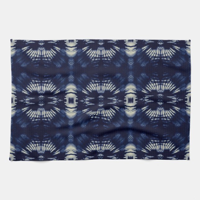 Palm Leaf in Delft Blue       Tea Towel (Horizontal)