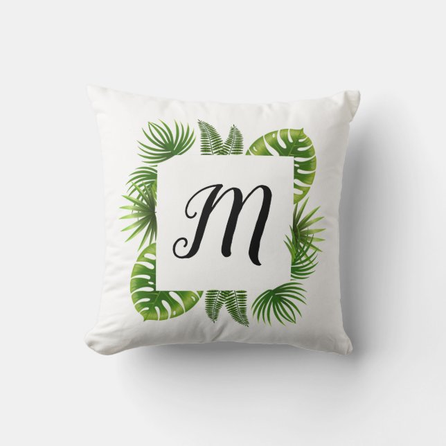 Palm Leaf Initial Throw Pillow (Front)