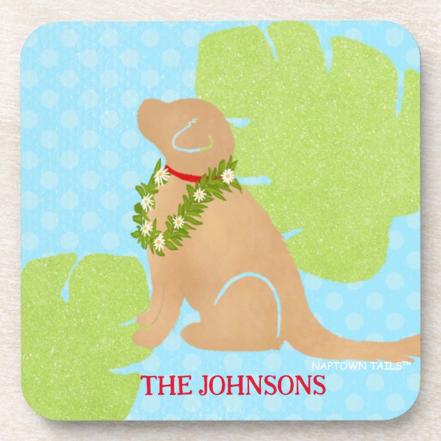 Palm Leaf Island Golden Dog Hard plastic coaster (Front)
