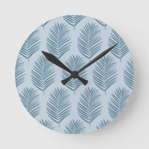 Palm Leaf Light Blue Round Clock