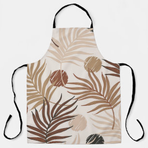 palm leaf line art seamless pattern on earth toned apron