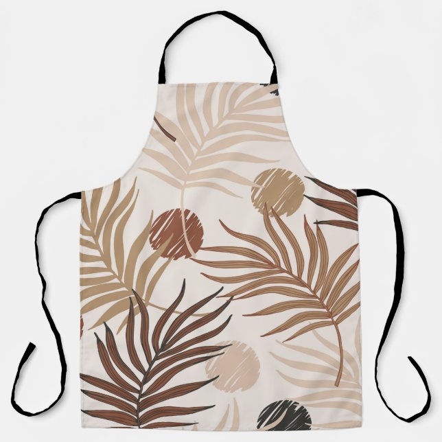 palm leaf line art seamless pattern on earth toned apron (Front)