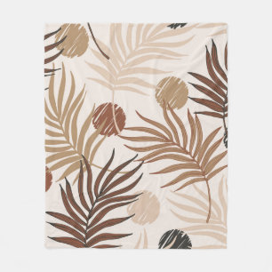 palm leaf line art seamless pattern on earth toned fleece blanket