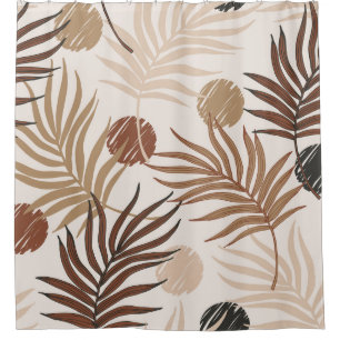 palm leaf line art seamless pattern on earth toned shower curtain