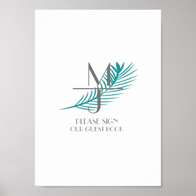Palm Leaf Logo Tropical Wedding Guest Book Sign (Front)