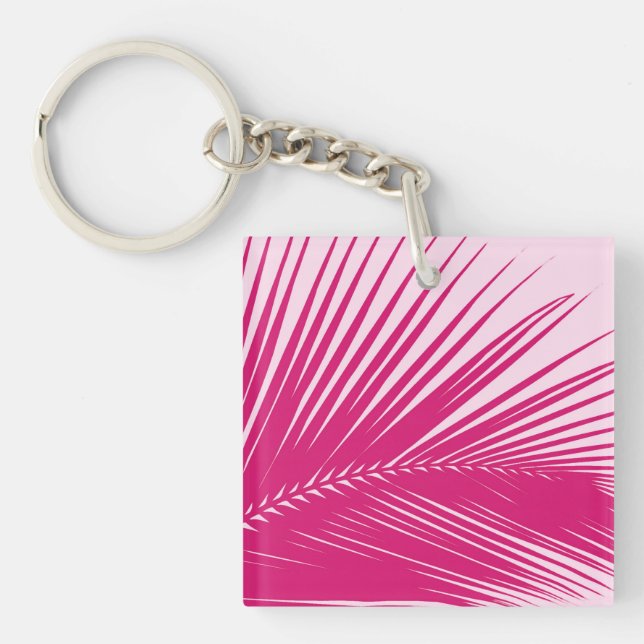 Palm leaf - magenta pink key ring (Front)