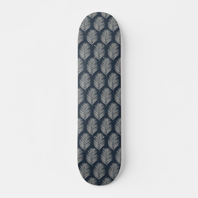 Palm Leaf Navy Blue And Cream Skateboard (Front)