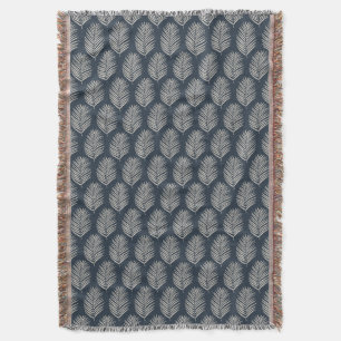 Palm Leaf Navy Blue And Cream Throw Blanket