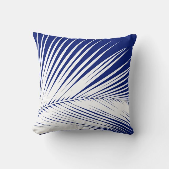 Palm leaf - navy blue and white cushion (Front)