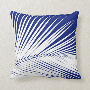 Palm leaf - navy blue and white cushion