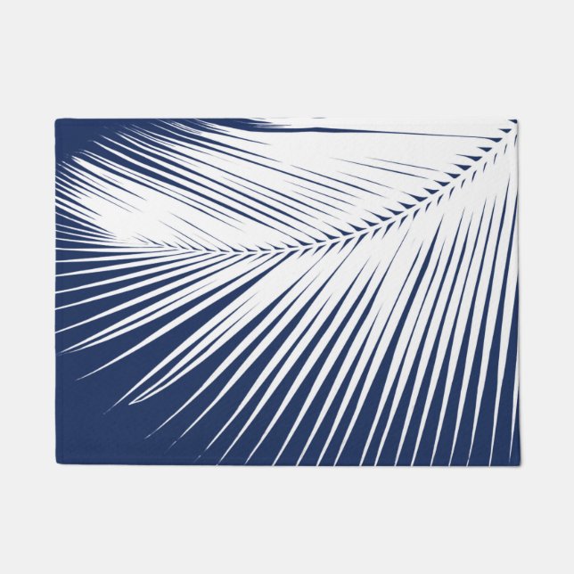 Palm leaf - navy blue and white doormat (Front)