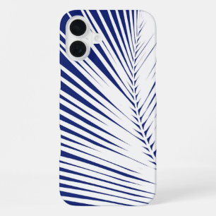 Palm leaf - navy blue and white iPhone 16 plus case