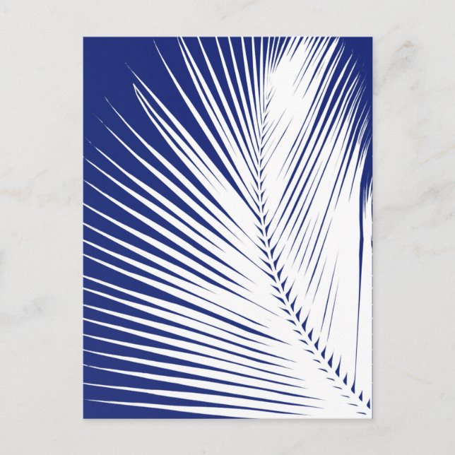 Palm leaf - navy blue and white postcard (Front)