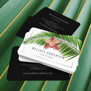 Palm Leaf & Orchid Tropical Floral Silver Framed Business Card