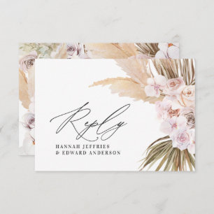 Palm leaf pampas grass natural pink wedding RSVP c Enclosure Card