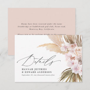 Palm leaf pampas grass natural pink wedding RSVP card