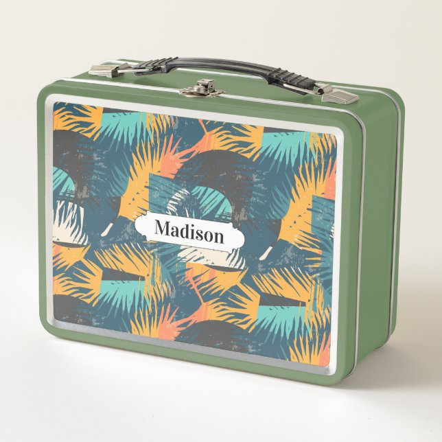 Palm Leaf Pattern custom name lunch boxes (Front)