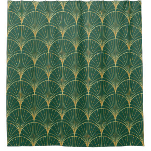 Palm leaf pattern on green background - art deco s shower curtain