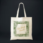 Palm Leaf Personalised Destination Wedding Welcome Tote Bag<br><div class="desc">A chic green and gold modern palm leaf pattern with distressing and customised wedding location and date text. If you need to adjust the text placement, click 'customise further' and temporarily hide the distressing layer (or delete the distressing layer if you like bold, modern lines!). Preview will show you exactly...</div>