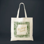 Palm Leaf Personalised Destination Wedding Welcome Tote Bag<br><div class="desc">A chic green and gold modern palm leaf pattern with distressing and customised wedding location and date text. If you need to adjust the text placement, click 'customise further' and temporarily hide the distressing layer (or delete the distressing layer if you like bold, modern lines!). Preview will show you exactly...</div>