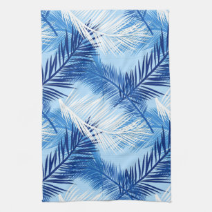 Palm Leaf Print, Cobalt, White and Sky Blue Tea Towel