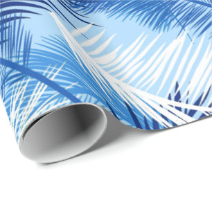 Palm Leaf Print, Cobalt, White and Sky Blue Wrapping Paper