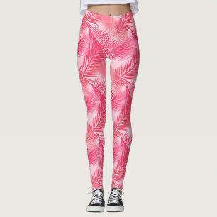 Palm Leaf Print, Coral, Peach and Pastel Pink Leggings