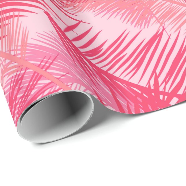 Palm Leaf Print, Coral, Peach and Pastel Pink Wrapping Paper (Roll Corner)