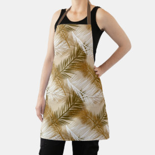 Palm Leaf Print, Dark Brown, Tan and Beige Apron