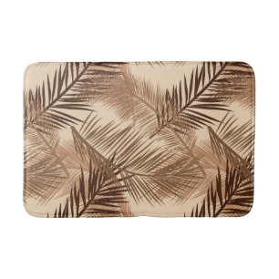 Palm Leaf Print, Dark Brown, Tan and Beige Bath Mat