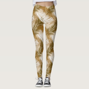 Palm Leaf Print, Dark Brown, Tan and Beige Leggings