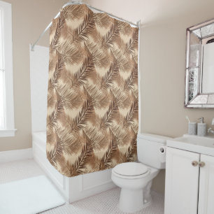 Palm Leaf Print, Dark Brown, Tan and Beige Shower Curtain