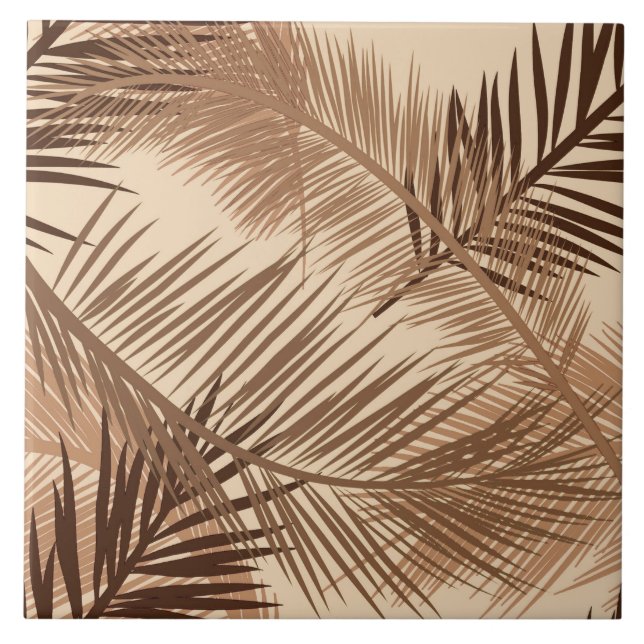 Palm Leaf Print, Dark Brown, Tan and Beige Tile (Front)