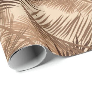 Palm Leaf Print, Dark Brown, Tan and Beige Wrapping Paper