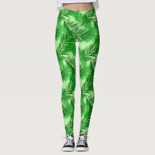 Palm Leaf Print, Emerald and Light Lime Green Leggings