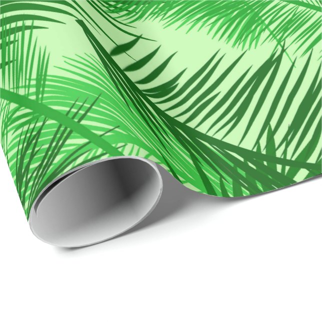 Palm Leaf Print, Emerald and Light Lime Green Wrapping Paper (Roll Corner)