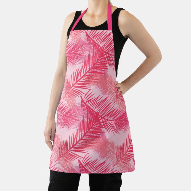 Palm Leaf Print, Fuchsia, Coral and Pastel Pink  Apron (Insitu)