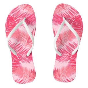Palm Leaf Print, Fuchsia, Coral and Pastel Pink  Flip Flops