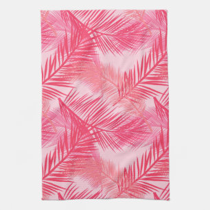 Palm Leaf Print, Fuchsia, Coral and Pastel Pink  Tea Towel