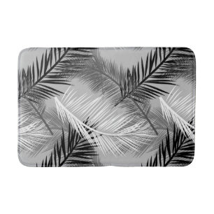 Palm Leaf Print, Grey / Grey, Black and White Bath Mat