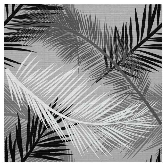 Palm Leaf Print, Grey / Grey, Black and White Fabric (Swatch)