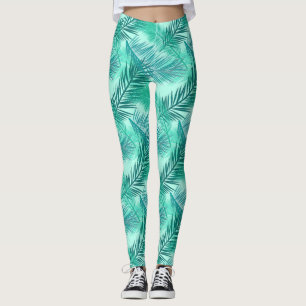Palm Leaf Print, Turquoise, Teal and Aqua Leggings